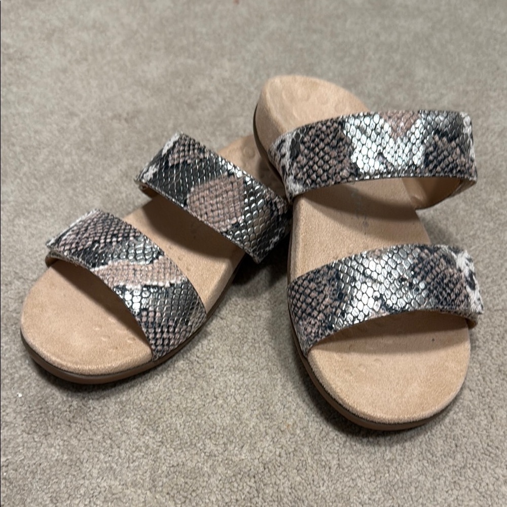 Vionic Snakeskin Pattern Sandals - Black, Gray, Tan